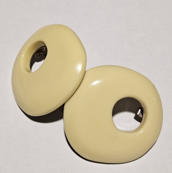 NEW Zara Yellow Beige Hoop Earrings 70s Chunky Retro Y2K Colorblock Maximalism - Picture 5 of 9